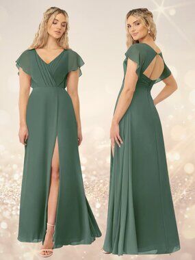 NWT Azazie Rylee Eucalyptus A-Line Pleated Chiffon Dress A4 NEW Bridesmaid Sz 4